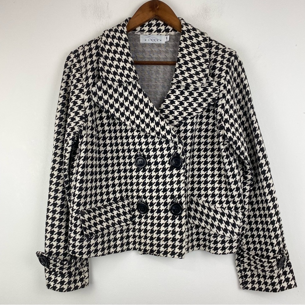 Willow size Medium Women’s Black White Houndstooth Cropped Blazer Jacket